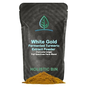 Cúrcuma en polvo fermentada orgánica Holistic Bin (oro blanco) / Cultivada en Hawái / Cúrcuma pura con jengibre (56 gramos)