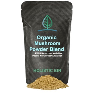 Holistic Bin Organic Mushroom Blend Powder 19 Wild Harvested Varieties (Lion&#39;s Mane, Reishi, Enoki, Turkey Tail, Cordyceps, and More)- 50 Gr