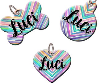 Pet ID Tag, Chevron Dog id Tag, Watercolor Chevron Custom Pet ID Tag, Pastel Rainbow id Tag, Personalized Pet Tag, Dog id Tag