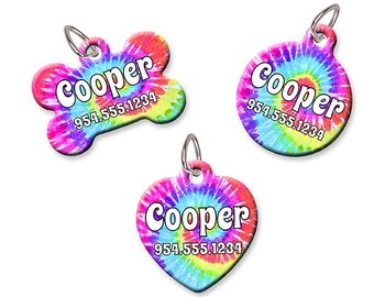 Pet ID Tag, Tie Dye Dog ID Tag, Custom Pet ID Tag, Stone id Tag, Neon Rainbow Pet id Tag, Hippie Dog Tag, Personalized Pet Tag, Dog id Tag