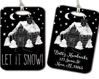 Let it Snow Luggage Tag, Chalkboard Cabin Bag tag, Winter Snow Luggage Tag, Christmas Luggage tag, Personalized Tag, Winter Holidays