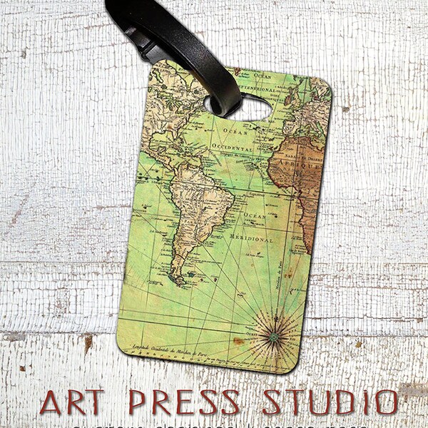 Vintage Travel Luggage Tag, Vintage Old World Map Bag Tag, Antique Map Luggage Tag