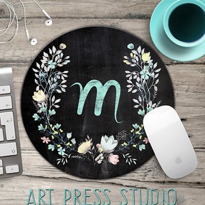Chalkboard Initial Mousepad, Chalkboard Wreath Mouse Pad, Chalk Monogram and Flowers Mousepad, Boho Chic Mouse Pad