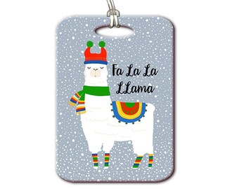 Llama Luggage Tag, Fa La La Llama Bag tag, Funny Luggage Tag, Funny Gift, Christmas Luggage tag, Personalized Tag, Winter Holidays