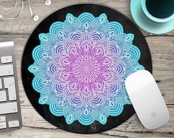 Turquoise Mandala on Chalkboard Mousepad, Boho Geometric Mandala Mousepad, Turquoise and Purple Mandala Mousepad, Spiritual Mouse Pad