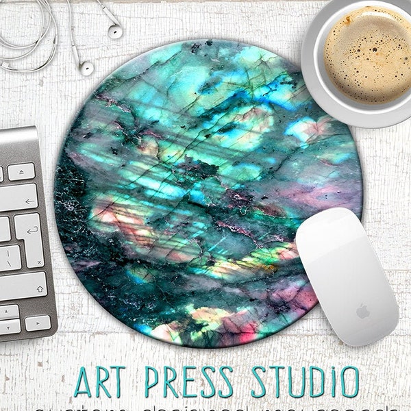 Labradorite Gemstone Mouse Pad, Rainbow Moonstone MousePad, Turquoise Flash Stone Mouse Pad, Boho Chic, Butterfly Wing Stone Mouse Pad