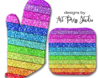 Oven Mitt Pot Holder and Kitchen Towel Set, Rainbow Oven Mitt, Christmas Gift, LGBTQ Gift, Gift for Cook, Personalized, Kitchen Towel