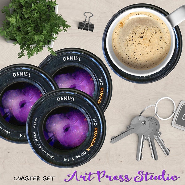 Camera Lens Coasters, Personalized Retro Camera Lens, Lens Coasters, Gift for Photographer, Geekery Coasters, Photo Geek, Artist Coasters