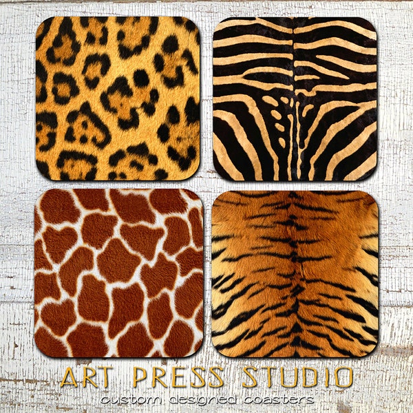 Animal Print Coasters, Safari Coaster Set, Jungle Cork Back Coasters