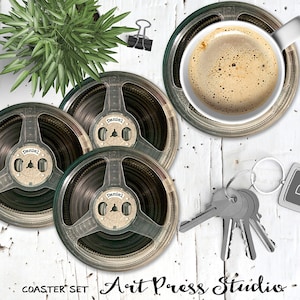 Movie Reel Coasters, Retro 8mm, Super 8 Reel Coaster Set, Man Cave Coasters, Gifts for Him, Gift for Movie Lover, Media Room, Father’s Day
