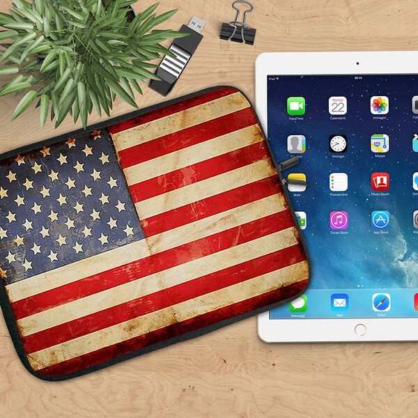 American Flag Ipad Sleeve, Grunge USA Flag Tablet Sleeve, Patriotic Flag Ipad Sleeve, Ipad 2/3/4, Ipad Air Sleeve, Tablet Travel Case