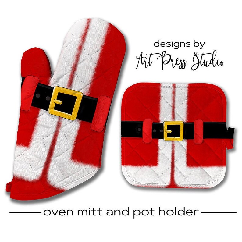 Oven Mitt and Pot Holder Set Santa Claus Oven Mitt Christmas Etsy