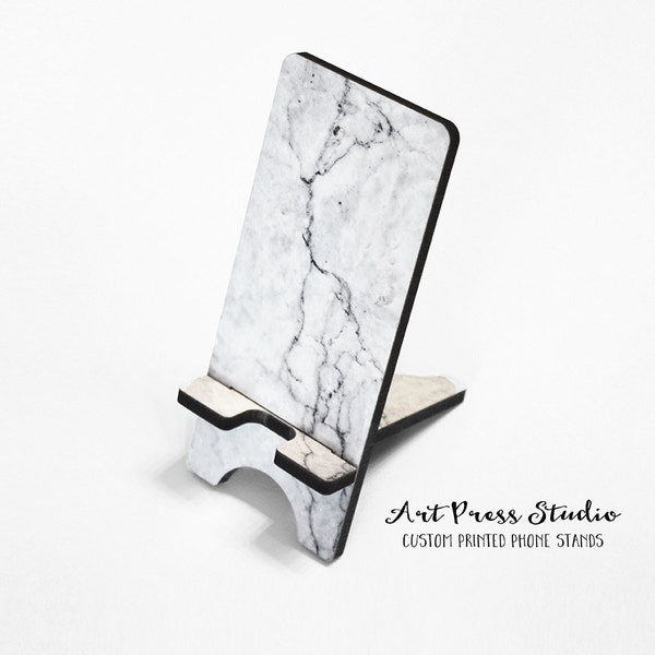 White Marble Cell Phone Charger Stand, Carrera Marble Smart Phone Charging Stand, Marble Cell Phone Holder