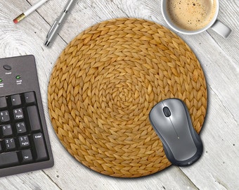 Wicker Mouse Pad, Basketweave mousepad, Natural Texture Mousepad, Rustic Mouse Pad