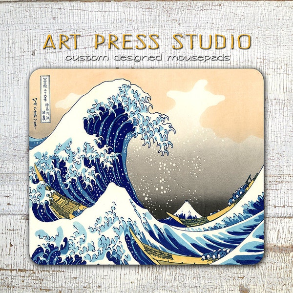 Great Wave Mouse Pad, The Great Wave off Kanagawa, Thick Mousepad, Birthday Present, Home Office, Holiday Gift, Hokusai Art, Japanese Art