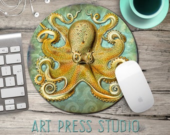 Octopus Mouse Pad, Vintage Octopus Print Mousepad, Steampunk Octopus Mouse Pad