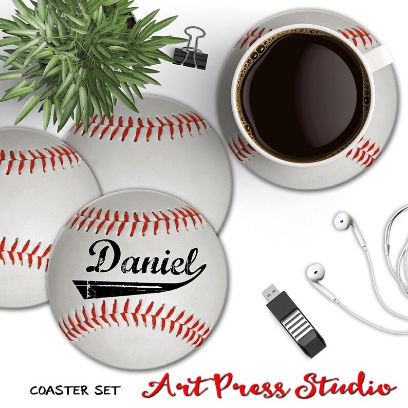 Baseball Coasters Personalized Sports Coasters Set of 4 Etsy