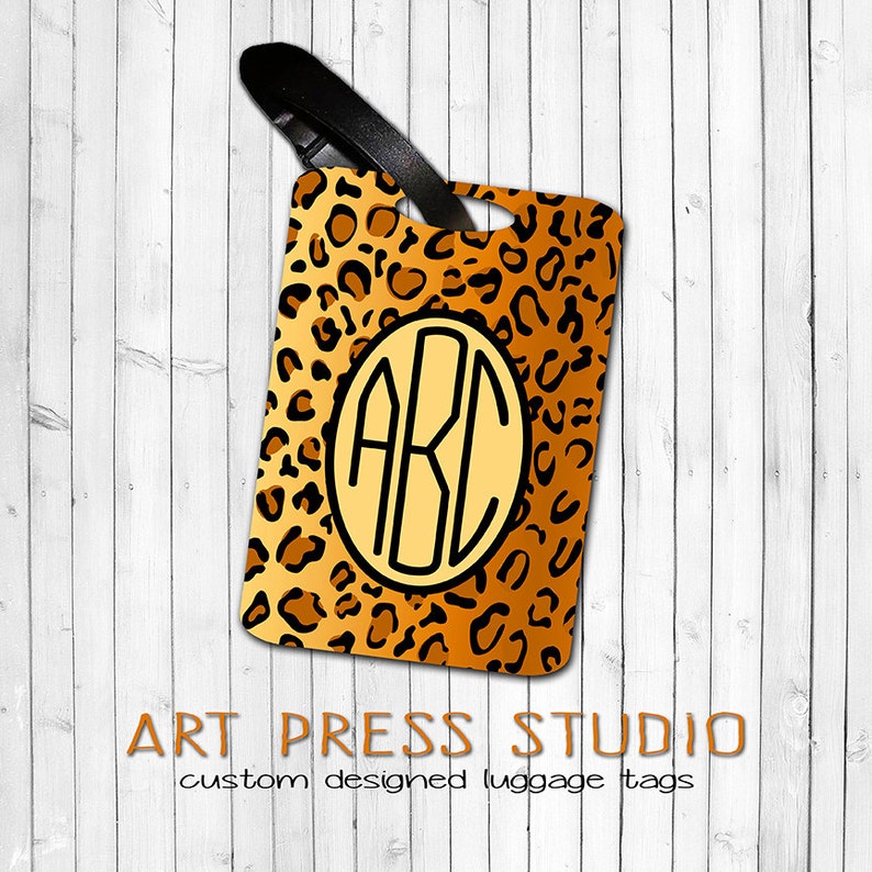 Monogrammed Cheetah Luggage Tag Animal Print Bag Tag Etsy