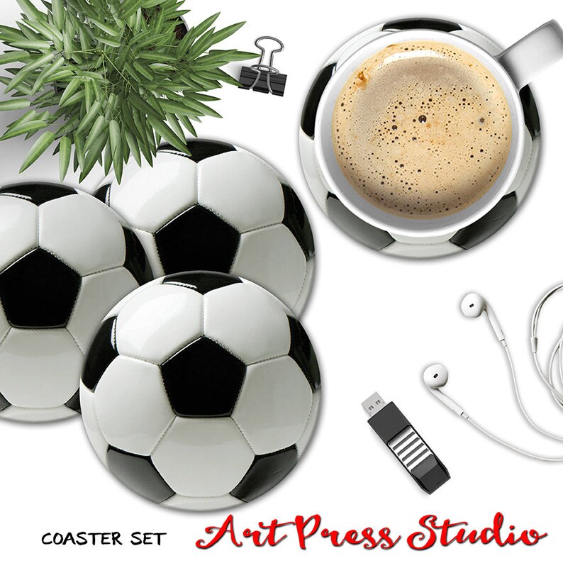 Soccer Ball Coasters Sports Coasters Set of 4 Coasters Game Etsy