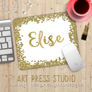 Your Name in Gold Glitter Mouse Pad, Printed Glitter Sparkle Mousepad, Custom Name in Gold Mouse Pad, Fashionista Mousepad