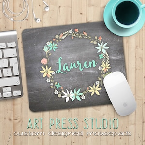 Personalized Name on Chalkboard Mouse Pad, Chalk Art Mousepad, Custom Cottage Core Mouse Pad, boho accent