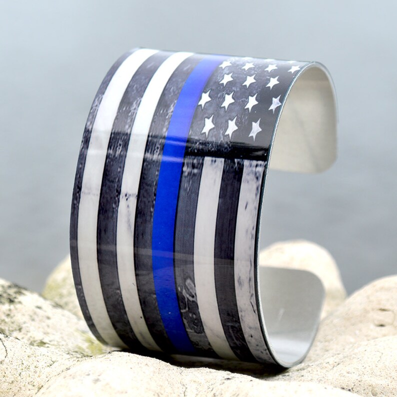 Thin Blue Line Cuff Police Officer Bracelet Blue Line Etsy