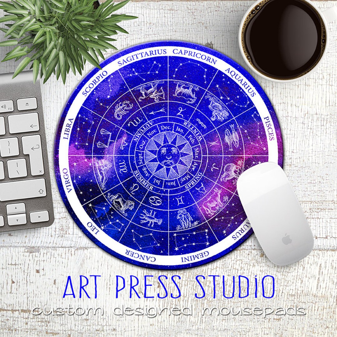 Zodiac Galaxy Mousepad, Astrology Mouse Pad, Astrological Chart on Night Sky, Mousepad, 12