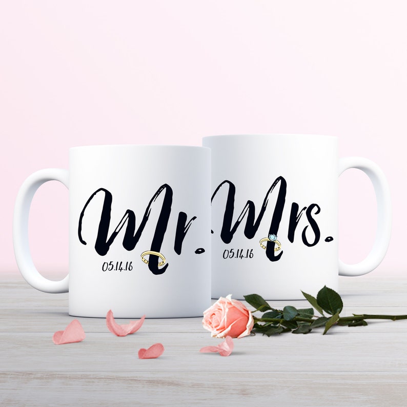 Mr. and Mrs. Mug, Custom Wedding Mug, Newlyweds Coffee Mug, Bridal Shower Gift, 11oz or 15oz Mug, Wedding Anniversary Gift, Bride and Groom image 1