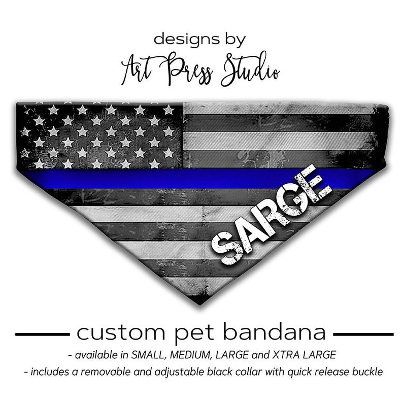 Personalized Thin Blue Line Dog Bandana Custom Over the image 0