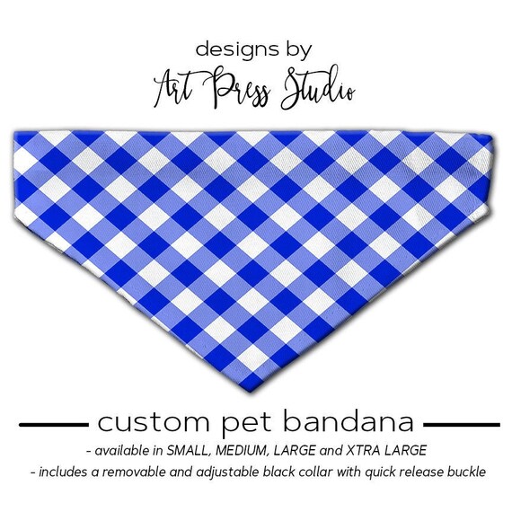 Personalized Blue Gingham Dog Bandana Custom Over the Collar Etsy