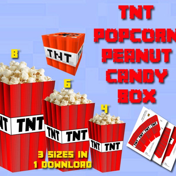 TNT Popcorn Box TNT digital file, TNT Favor Box, Labels, Instant Download, Birthday Printable, Mine Game Inspired Party Tnt