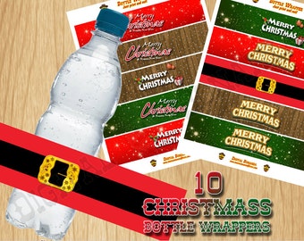 Christmas Bottle Labels, Santa Belt, Holiday Wrappers (PDF Digital File)