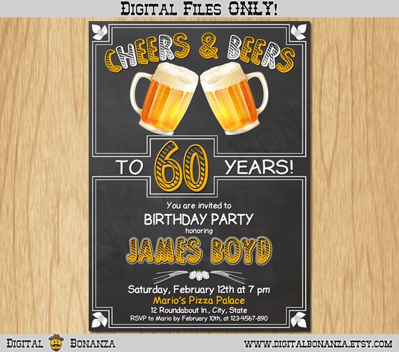 50th 60th 70th Any Age Birthday Invitation Cheers & Beers Invite Surprise Birthday Chalkboard Invite Beer Party Printable Digital AB06-50 Il_570xn