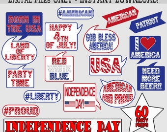 Independence Day Photo Booth Props, Patriotic Party Decorations (Digital Download)