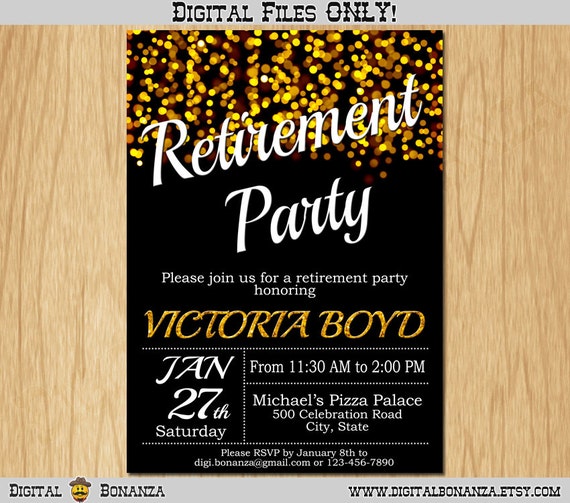 Retirement Party Invitation Gold Glitter Party Invitation Elegant Retirement Invite Black Chalkboard Gold Sparkles Posh Il_570xn