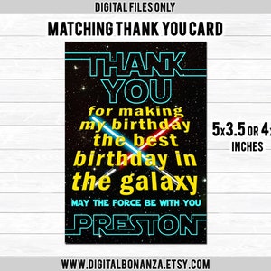 Cartão de agradecimento de aniversário infantil com fundo de estrela Galaxy Wars Jovem Cavaleira Lady