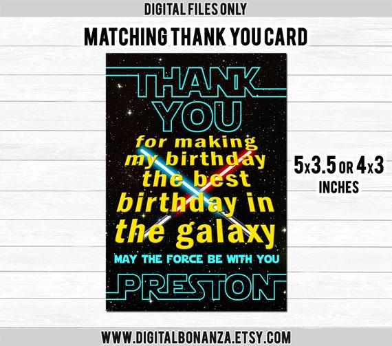 Kids Birthday Thank You Card Star Background Galaxy Wars Young Knight Lady Il_570xn