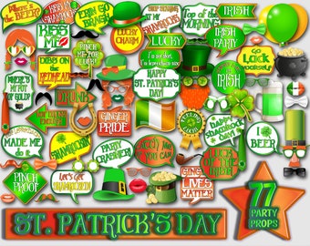 St. Patrick's Day Photo Booth Props Party Decor, Printable Photobooth St Patrick Party, Irish Party Leprechaun Green Beer Saint Patty's Day