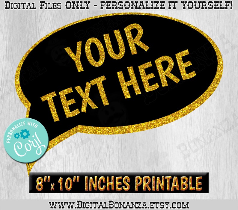 Editable Photo Booth Props Add Your Text. Custom Speech Bubble Etsy