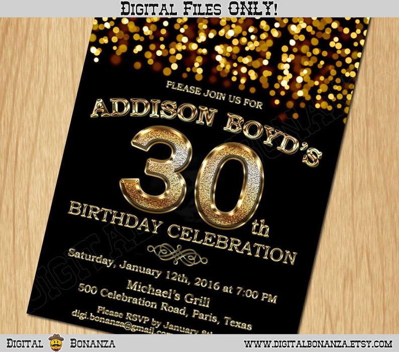 30th Birthday Invitation Gold Glitter Party Invitation Elegant - Etsy