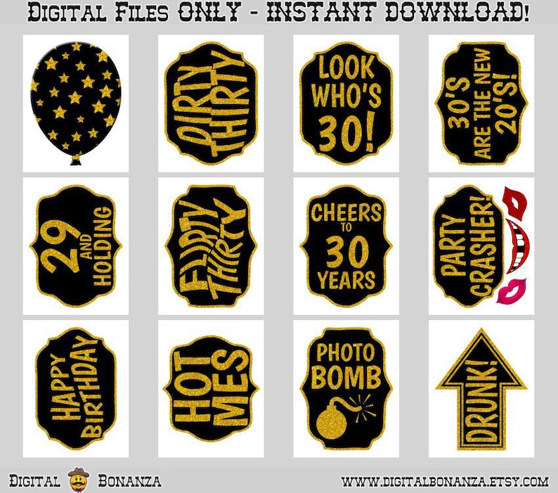 30th Birthday Party Printable Photo Booth Props. Black and | Etsy