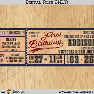 Vintage Baseball FIRST Birthday Party Invitations - Personalized / Digital file - Print It Yourself – DIY - Download Custom K0005