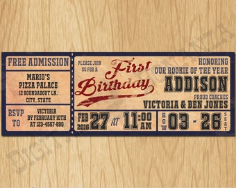 Vintage Baseball FIRST Birthday Party Invitations - Personalized / Digital file - Print It Yourself – DIY - Download Custom K0005