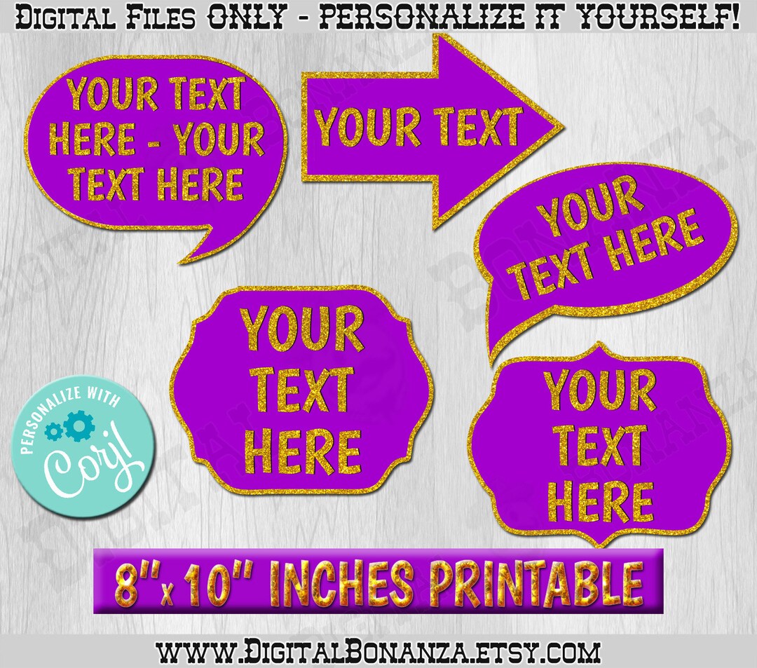 Editable Photo Booth Props Add Your Text Custom Speech Bubble Gold ...