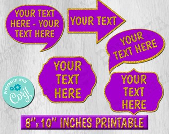 Custom Photo Booth Props: Gold Glitter, Purple (Digital File)