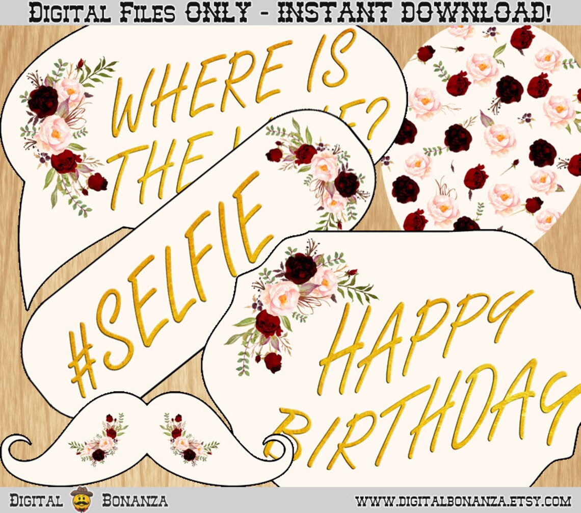 21st Birthday Party Printable Photo Booth Props Marsala - Etsy