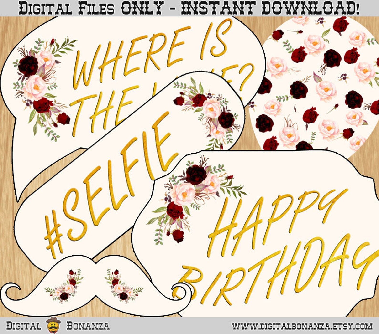 21st Birthday Party Printable Photo Booth Props Marsala - Etsy