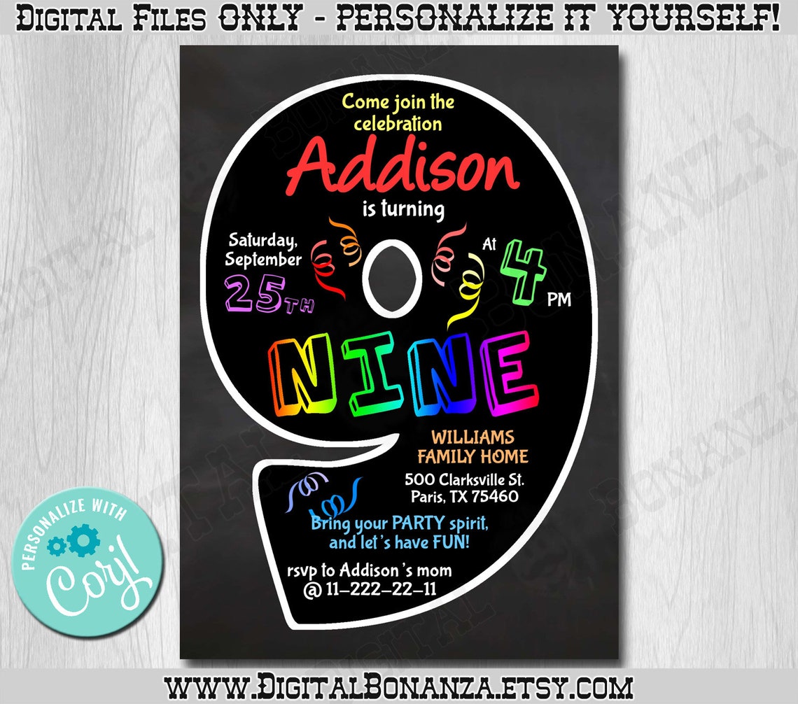 9th-birthday-invitation-chalkboard-edit-yourself-online-etsy