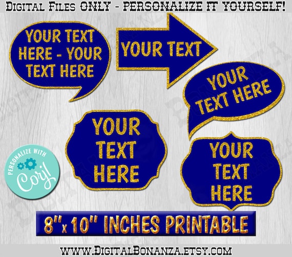 Editable Photo Booth Props. Add Your Text. Custom Speech Bubble Gold Glitter Navy Blue. Custom Photo Prop Digital File Edit Online Corjl Il_570xn