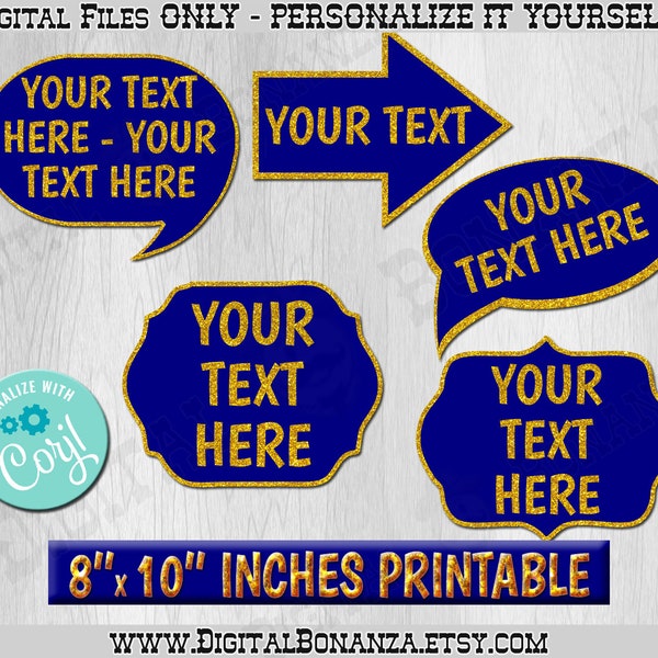 Editable Photo Booth Props. Add Your Text. Custom Speech Bubble Gold Glitter Navy Blue. Custom Photo Prop Digital File Edit Online Corjl